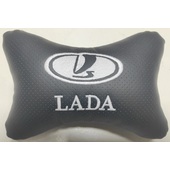 Подушка на подголовник с логотипом "LADA белая", перф. эко-кожа
